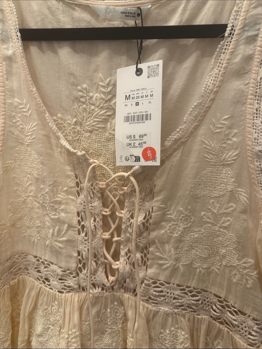 Zara Cream Embroidered Lace-Trim Peplum Top - Picture 6 of 7